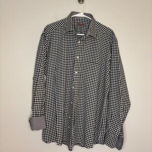 MARCELLO Sport Sz L Long Sleeve Contrasting Cuff Button Up Black Check